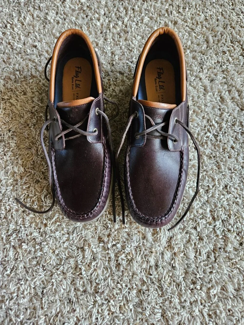 Men's Brown Leather Boat Shoes Tan Collar Waterproof Leather Mens Size 13M